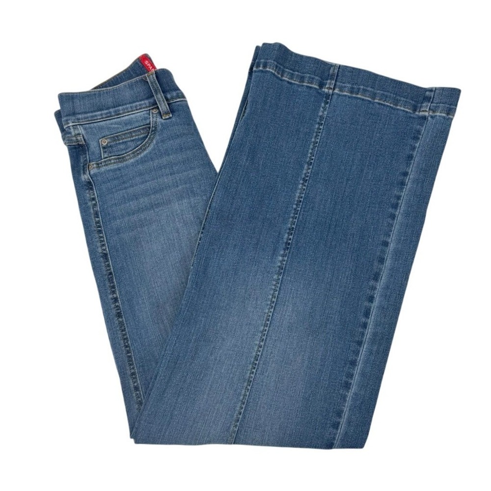 Spanx 20407Q Small Wide Leg Jeans Seamed Indigo High Rise Flare Pull On Denim - Picture 4 of 10